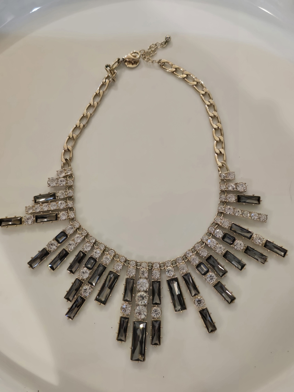 Gold-Tone Statement Necklace with Smoky and Clear Crystals